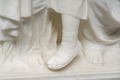 Richard Aurili (1834-ca. 1914, attribu&eacute; &agrave;): Groupe en marbre blanc d'un couple en train de se faire la cour sur un banc, d&eacute;but du 20&egrave;me si&egrave;cle