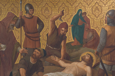 Ecole belge: Chemin de croix de douze tableaux, huile sur cuivre, ca. 1900