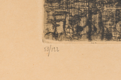 Jules De Bruycker (1870-1945): Quai &agrave; Gand, eau-forte, &eacute;d. 53/122