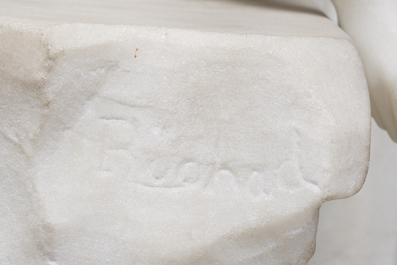 Richard Aurili (1834-ca. 1914, attribu&eacute; &agrave;): Groupe en marbre blanc d'un couple en train de se faire la cour sur un banc, d&eacute;but du 20&egrave;me si&egrave;cle