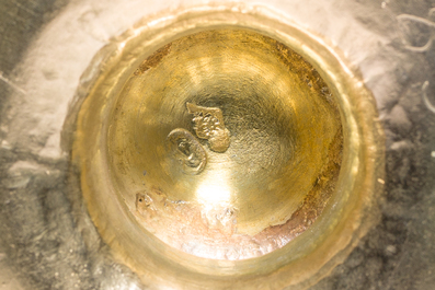 Pot &agrave; lait en argent dor&eacute; &agrave; anse en &eacute;b&egrave;ne, 950/000, poin&ccedil;on de ma&icirc;tre Lesage, Paris, France, premier quart du 19&egrave;me si&egrave;cle