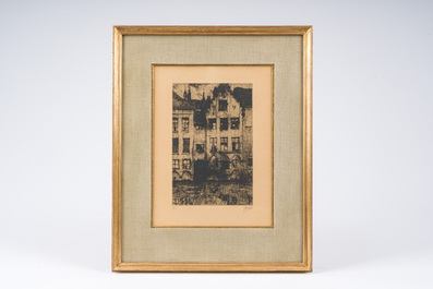 Jules De Bruycker (1870-1945): Quai &agrave; Gand, eau-forte, &eacute;d. 53/122