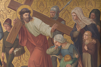Ecole belge: Chemin de croix de douze tableaux, huile sur cuivre, ca. 1900