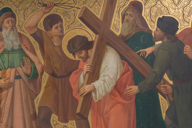 Ecole belge: Chemin de croix de douze tableaux, huile sur cuivre, ca. 1900