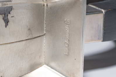 Service &agrave; caf&eacute; Art D&eacute;co de quatre pi&egrave;ces en m&eacute;tal argent&eacute;, mod&egrave;le Tonnelet, Christian Fjerdingstadt (1891-1968) pour Christofle, France, vers 1933