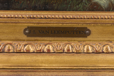 Johan Lodewijk Van Leemputten (1840-1910): Paysage avec un berger et son troupeau de moutons, huile sur panneau, dat&eacute; 1898 (?)