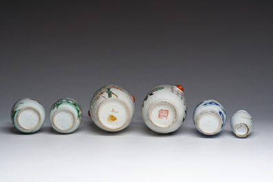 Six vases en porcelaine de Chine bleu, blanc, qianjiang cai, famille rose et verte, 19&egrave;me si&egrave;cle