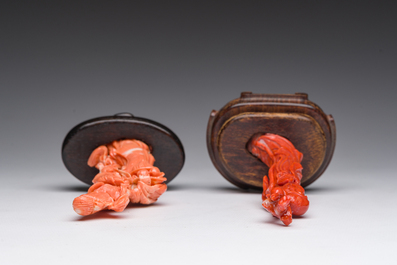 Deux figures de Shou Lao et Lan Cai He en corail rouge sculpt&eacute;, Chine, 19&egrave;me/20&egrave;me si&egrave;cle