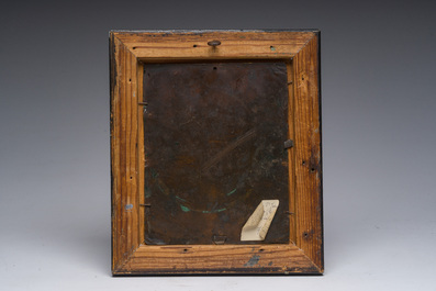 &Eacute;cole europ&eacute;enne: J&eacute;sus, saint Jean-Baptiste et un mouton, huile sur cuivre, 18&egrave;me si&egrave;cle