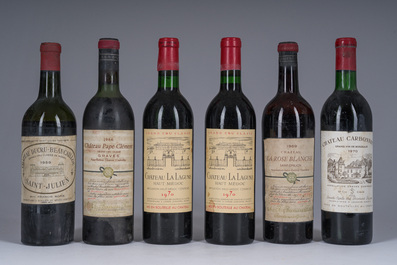 1959-1970 Ch&acirc;teau Carbonnieux, Ch&acirc;teau Ducru-Beaucaillou, Ch&acirc;teau Pape Cl&eacute;ment, etc., 6 bouteilles