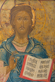 Cinq ic&ocirc;nes orthodoxes, e.a. 'L'Ascension d'Elie' et une ic&ocirc;ne de voyage en bronze &eacute;maill&eacute; en trois parties, Russie, 19&egrave;me si&egrave;cle