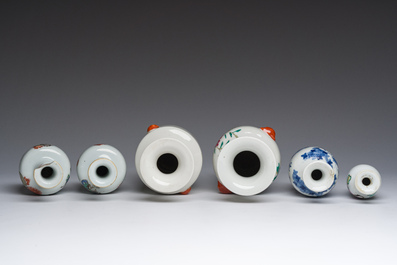 Six vases en porcelaine de Chine bleu, blanc, qianjiang cai, famille rose et verte, 19&egrave;me si&egrave;cle