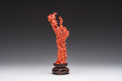 Groupe de Shou Lao avec un serviteur en corail rouge sculpt&eacute;, Chine, 19&egrave;me/20&egrave;me si&egrave;cle