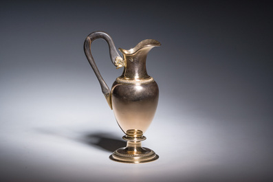 Pot &agrave; lait en argent dor&eacute; &agrave; anse en &eacute;b&egrave;ne, 950/000, poin&ccedil;on de ma&icirc;tre Lesage, Paris, France, premier quart du 19&egrave;me si&egrave;cle