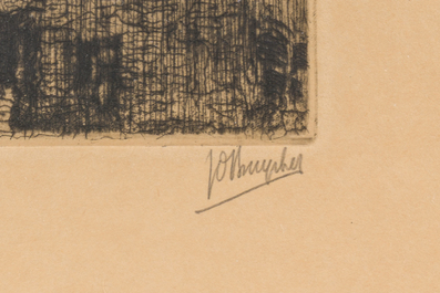 Jules De Bruycker (1870-1945): Quai &agrave; Gand, eau-forte, &eacute;d. 53/122