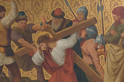 Ecole belge: Chemin de croix de douze tableaux, huile sur cuivre, ca. 1900