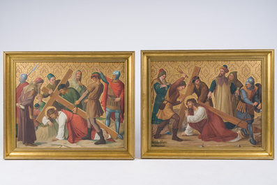 Ecole belge: Chemin de croix de douze tableaux, huile sur cuivre, ca. 1900