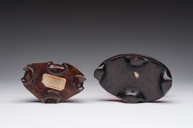 Deux figures d'une dame en corail rouge sculpt&eacute;, Chine, 19&egrave;me/20&egrave;me si&egrave;cle