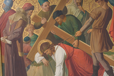 Ecole belge: Chemin de croix de douze tableaux, huile sur cuivre, ca. 1900