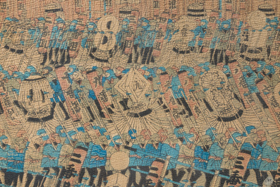 &Eacute;cole japonaise : Trois estampes Ukiyo-e et quatre Chirimen-e avec sc&egrave;nes anim&eacute;es, Edo/Meiji, 18&egrave;me/19&egrave;me si&egrave;cle