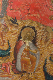 Cinq ic&ocirc;nes orthodoxes, e.a. 'L'Ascension d'Elie' et une ic&ocirc;ne de voyage en bronze &eacute;maill&eacute; en trois parties, Russie, 19&egrave;me si&egrave;cle