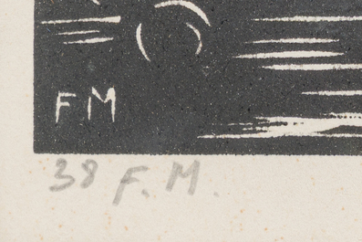 Frans Masereel (1889-1972): 'Nationale Bank' et 'Le Phare', deux gravures sur bois, dat&eacute; (19)38 et 1955