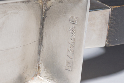 Service &agrave; caf&eacute; Art D&eacute;co de quatre pi&egrave;ces en m&eacute;tal argent&eacute;, mod&egrave;le Tonnelet, Christian Fjerdingstadt (1891-1968) pour Christofle, France, vers 1933