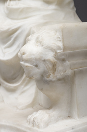 Richard Aurili (1834-ca. 1914, attribu&eacute; &agrave;): Groupe en marbre blanc d'un couple en train de se faire la cour sur un banc, d&eacute;but du 20&egrave;me si&egrave;cle