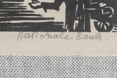 Frans Masereel (1889-1972): 'Nationale Bank' et 'Le Phare', deux gravures sur bois, dat&eacute; (19)38 et 1955