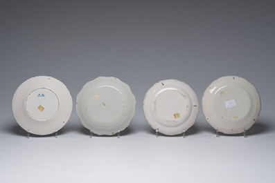 Collection vari&eacute;e de douze assiettes et plats en fa&iuml;ence polychrome, Bruxelles et France, 18&egrave;me/19&egrave;me si&egrave;cle