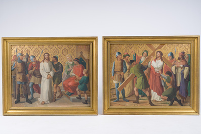 Ecole belge: Chemin de croix de douze tableaux, huile sur cuivre, ca. 1900