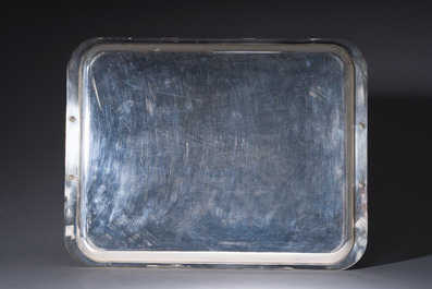 Service &agrave; caf&eacute; Art D&eacute;co de quatre pi&egrave;ces en m&eacute;tal argent&eacute;, mod&egrave;le Tonnelet, Christian Fjerdingstadt (1891-1968) pour Christofle, France, vers 1933