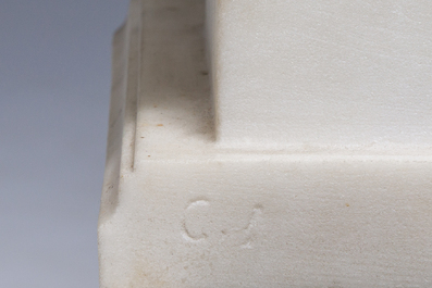 Richard Aurili (1834-ca. 1914, attribu&eacute; &agrave;): Groupe en marbre blanc d'un couple en train de se faire la cour sur un banc, d&eacute;but du 20&egrave;me si&egrave;cle