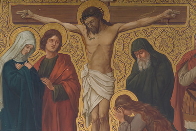 Ecole belge: Chemin de croix de douze tableaux, huile sur cuivre, ca. 1900