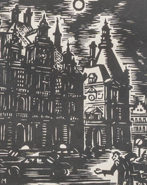 Frans Masereel (1889-1972): 'Nationale Bank' et 'Le Phare', deux gravures sur bois, dat&eacute; (19)38 et 1955