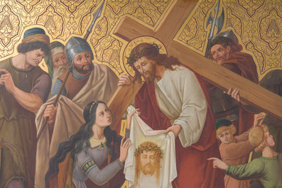 Ecole belge: Chemin de croix de douze tableaux, huile sur cuivre, ca. 1900