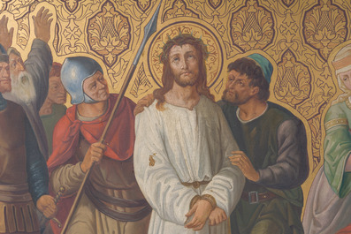 Ecole belge: Chemin de croix de douze tableaux, huile sur cuivre, ca. 1900