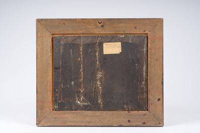 &Eacute;cole hollandaise: Bergers avec leur b&eacute;tail dans un paysage, huile sur panneau, 19&egrave;me si&egrave;cle