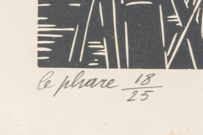 Frans Masereel (1889-1972): 'Nationale Bank' et 'Le Phare', deux gravures sur bois, dat&eacute; (19)38 et 1955