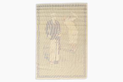 Tapisserie murale repr&eacute;sentant deux hommes jouant au golf, 20&egrave;me si&egrave;cle