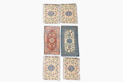 Six tapis divers, laine sur coton, Chine, 20&egrave;me si&egrave;cle