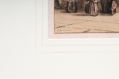 Sign&eacute; illisiblement: Int&eacute;rieur d'un monast&egrave;re, aquarelle sur papier, 19&egrave;me si&egrave;cle