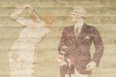 Tapisserie murale repr&eacute;sentant deux hommes jouant au golf, 20&egrave;me si&egrave;cle