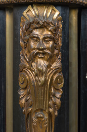 A French Historicism gilt bronze mounted tortoiseshell and brass marquetry ebonised wooden Boulle three-door credenza, 19th C.