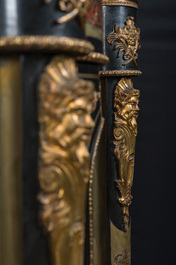 A French Historicism gilt bronze mounted tortoiseshell and brass marquetry ebonised wooden Boulle three-door credenza, 19th C.