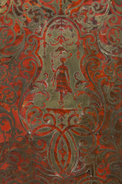 A French Historicism gilt bronze mounted tortoiseshell and brass marquetry ebonised wooden Boulle three-door credenza, 19th C.