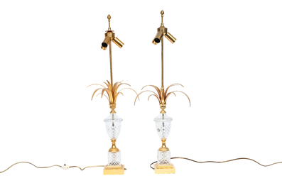 A pair of gilt brass and crystal 'palm tree' lamps in the Maison Charles style, third quarter 20th C.