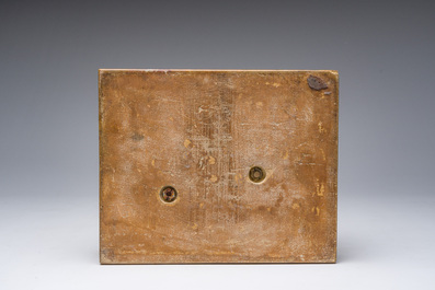 Constantin Emile Meunier (1831-1905): 'Le d&eacute;bardeur', bronze &agrave; patine verte sur un socle en marbre