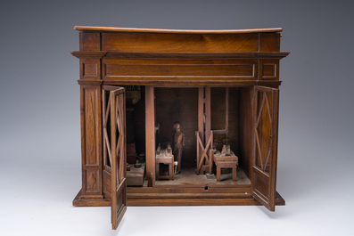 Diorama en acajou repr&eacute;sentant une scierie, Soci&eacute;t&eacute; R&eacute;gionale d'Electricit&eacute; de Vienne, France, ca. 1900