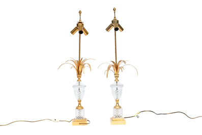 A pair of gilt brass and crystal 'palm tree' lamps in the Maison Charles style, third quarter 20th C.